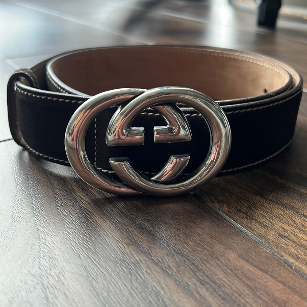 Men’s Gucci Brown Suede Belt, 36